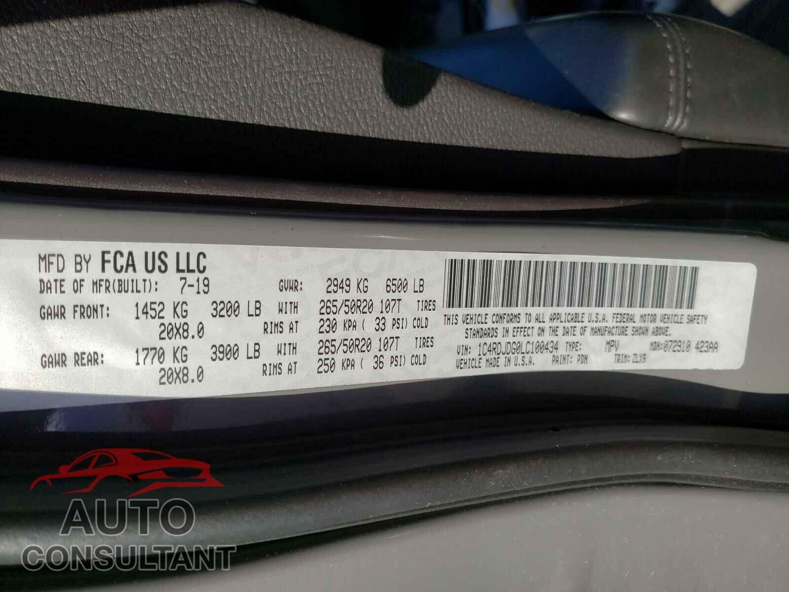 DODGE DURANGO 2020 - 1C4RDJDG0LC100434