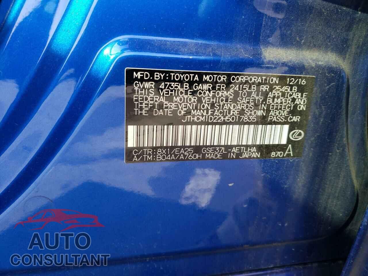 LEXUS IS 2017 - JTHCM1D22H5017835