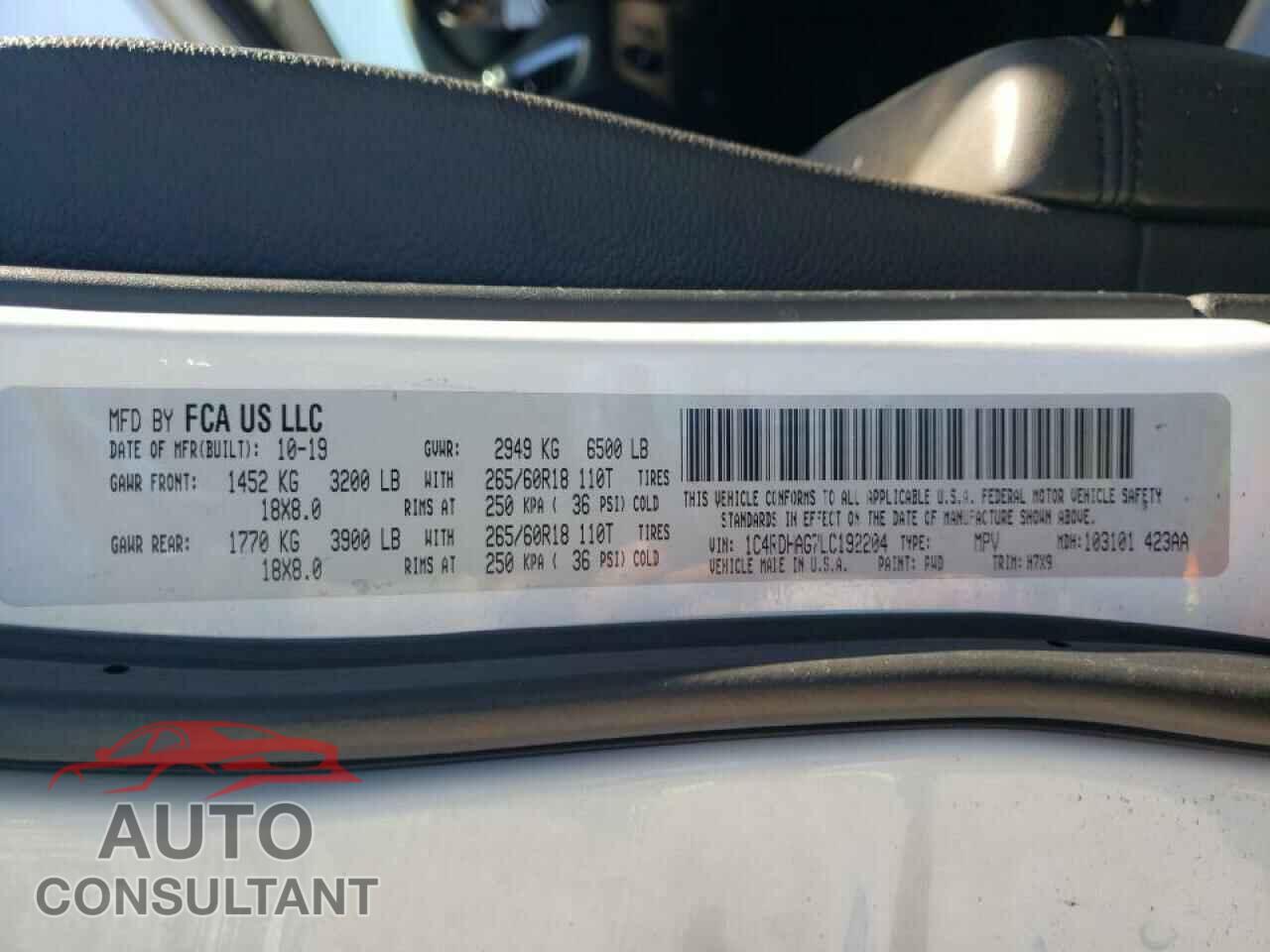 DODGE DURANGO 2020 - 1C4RDHAG7LC192204