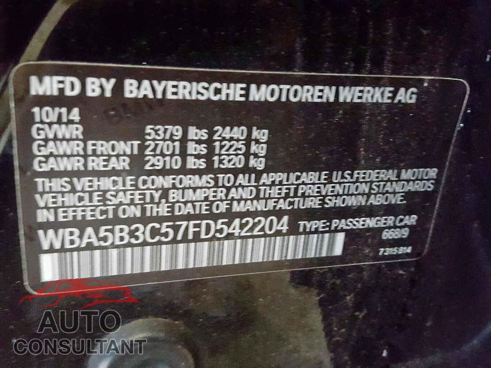 BMW 5 SERIES 2015 - SALGS2SV9KA523701