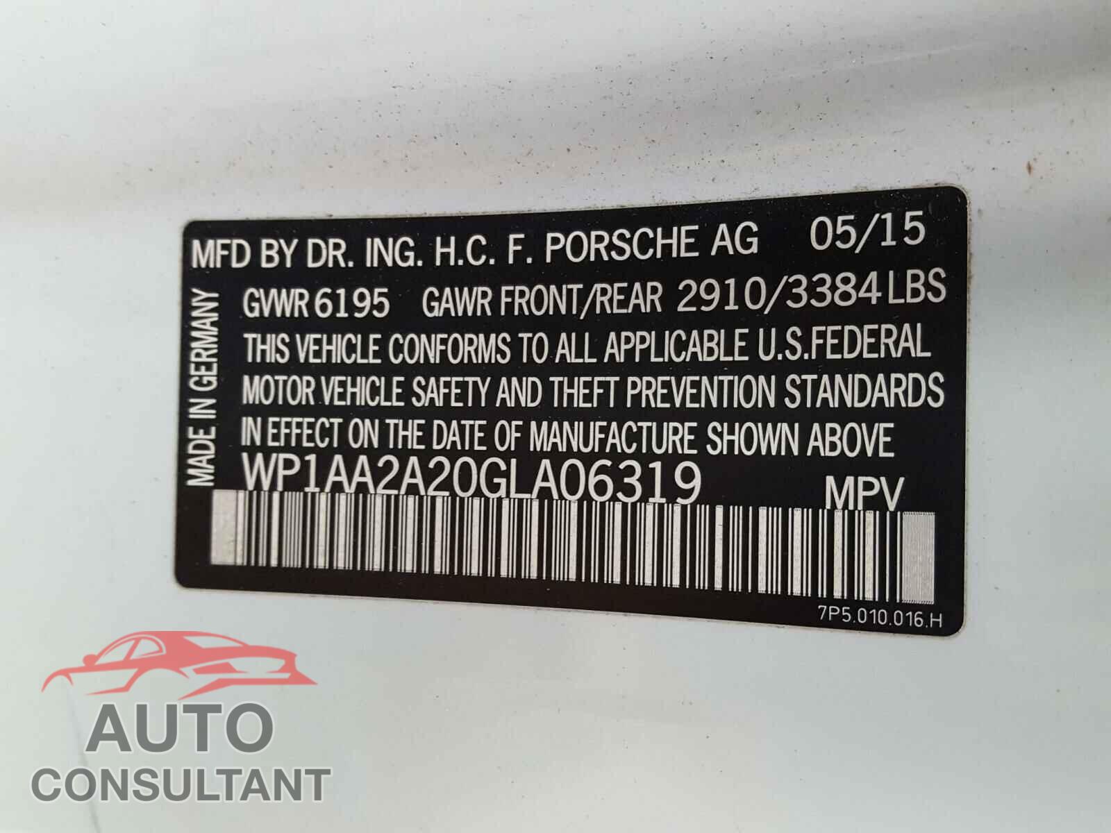 PORSCHE CAYENNE 2016 - WP1AA2A20GLA06319