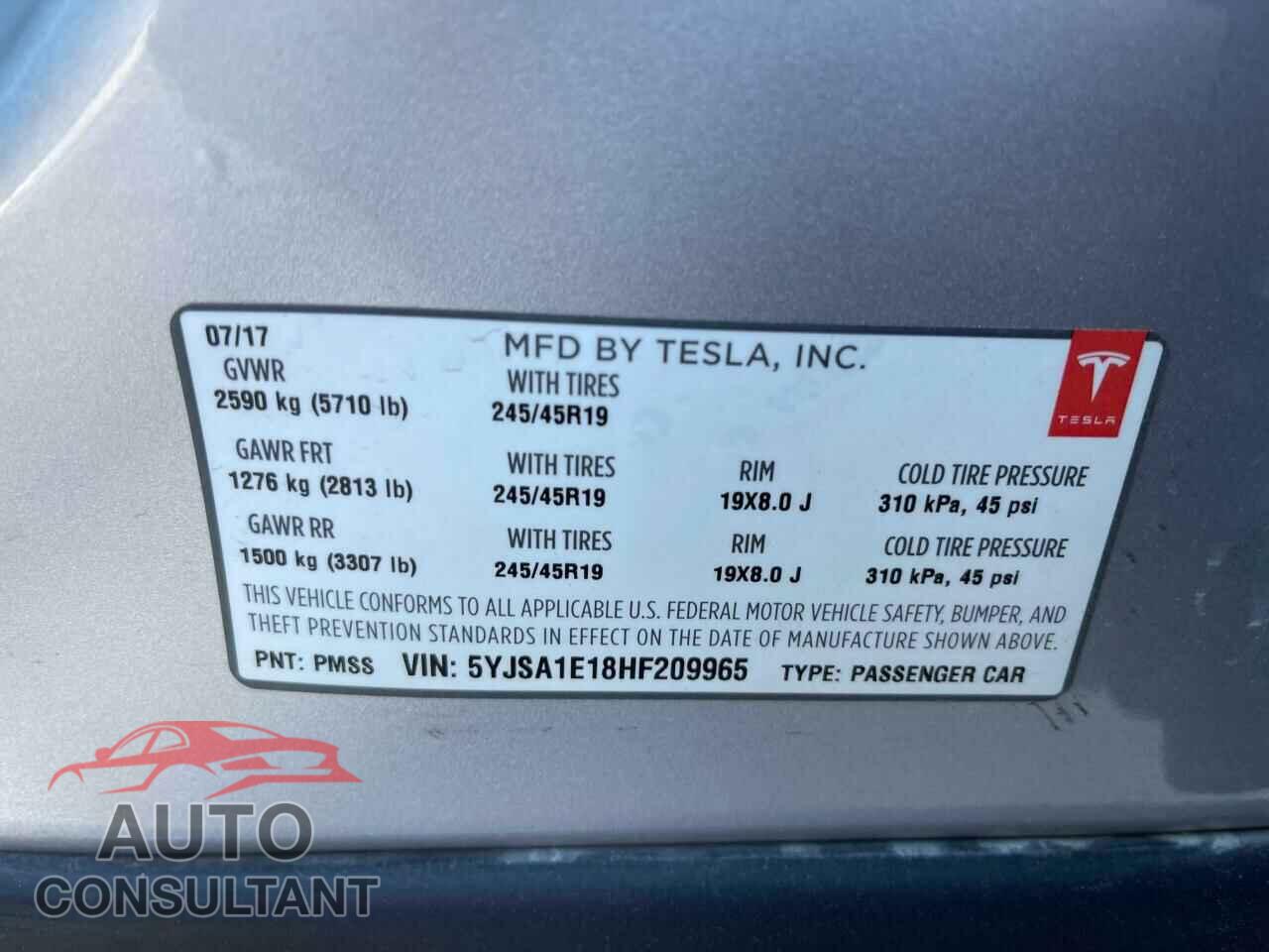 TESLA MODEL S 2017 - 5YJSA1E18HF209965