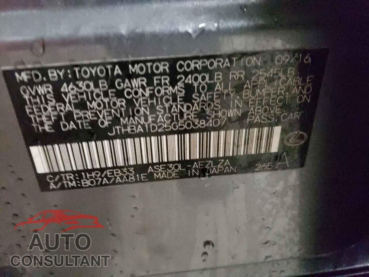 LEXUS IS 2016 - JTHBA1D25G5038407