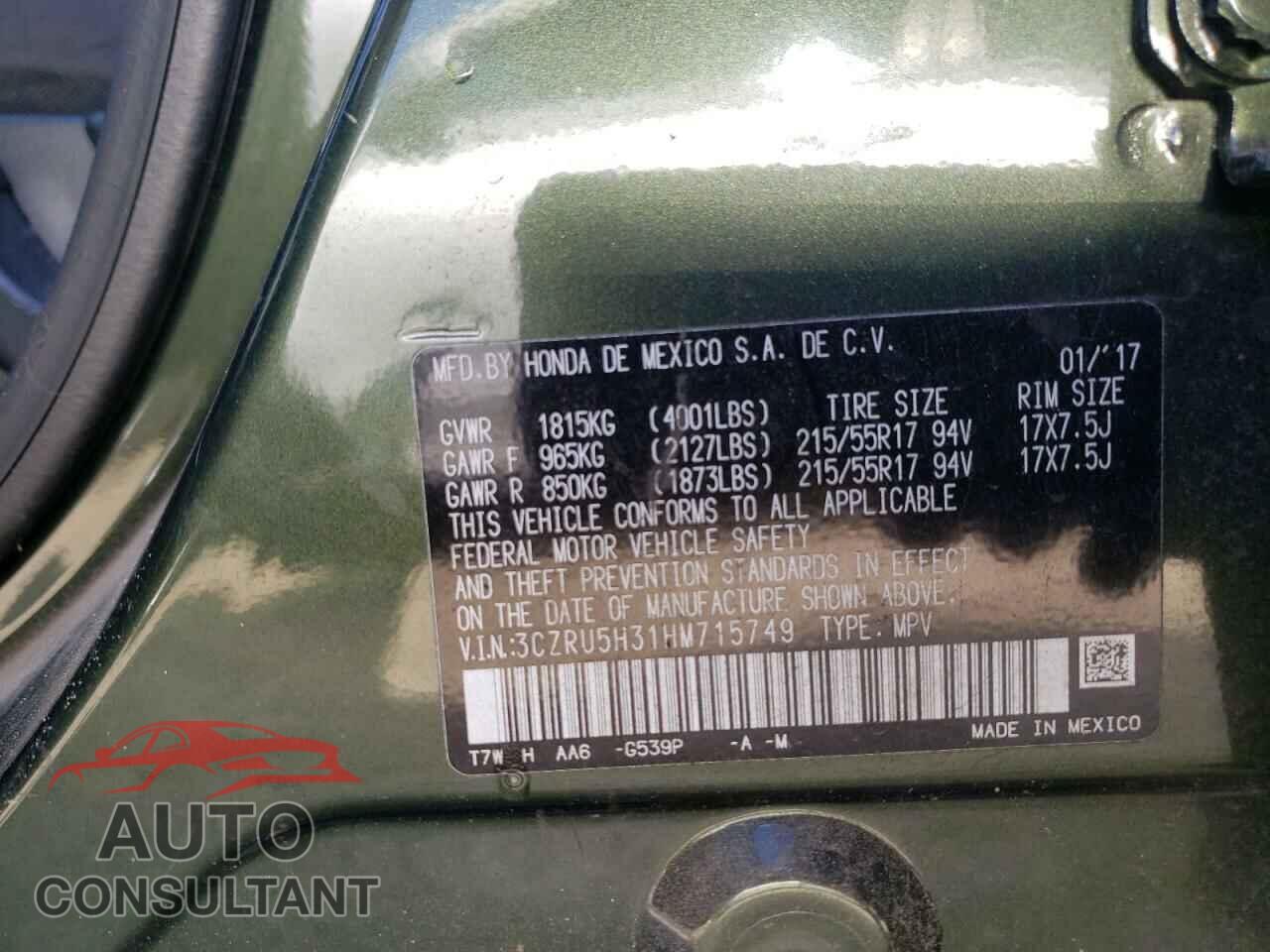 HONDA HR-V 2017 - 3CZRU5H31HM715749
