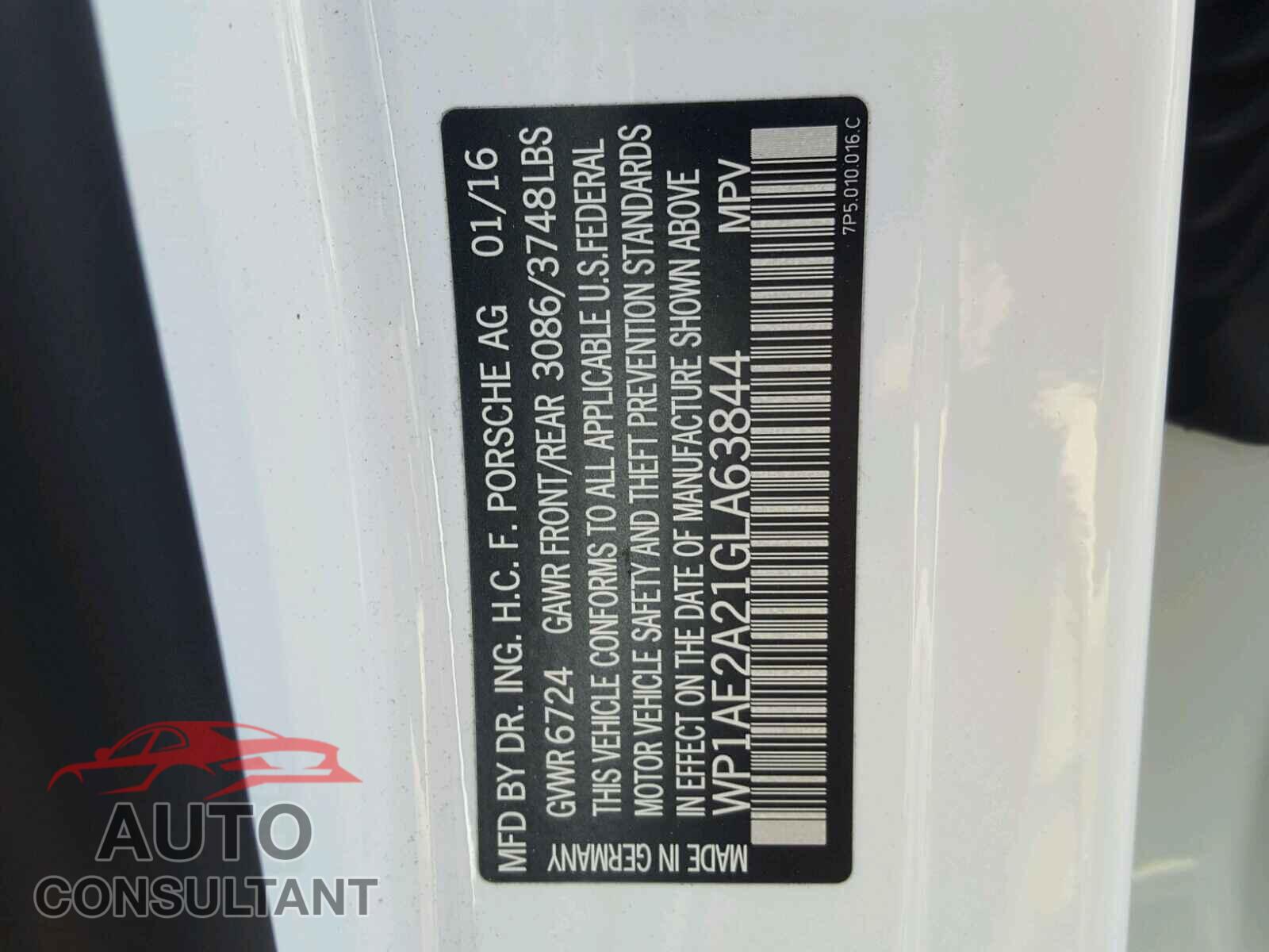 PORSCHE CAYENNE 2016 - WP1AE2A21GLA63844
