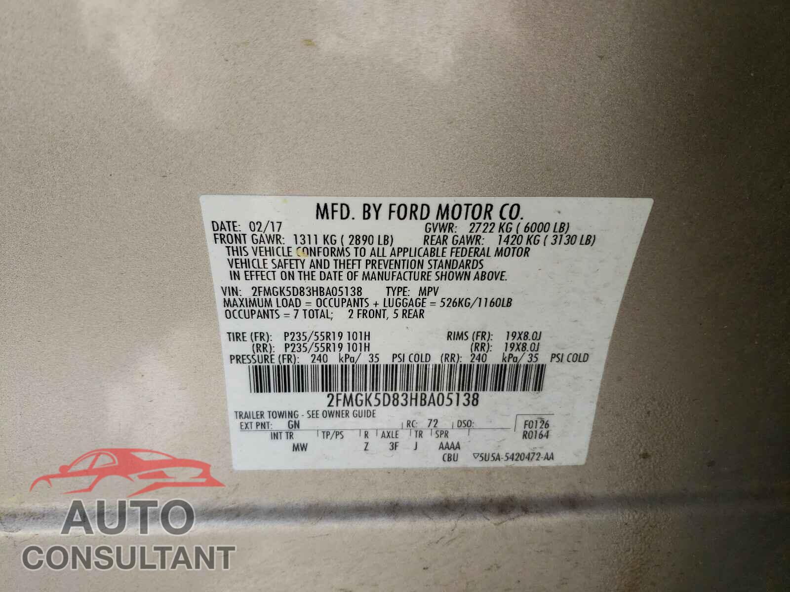 FORD FLEX 2017 - 2FMGK5D83HBA05138