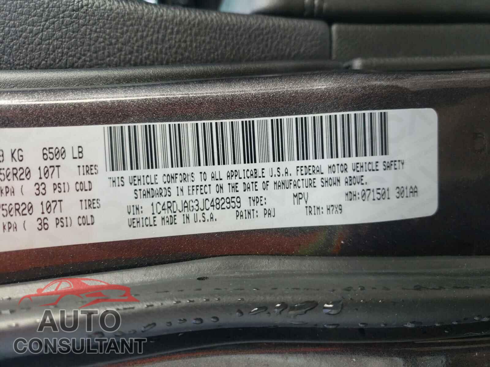 DODGE DURANGO 2018 - 1C4RDJAG3JC482959