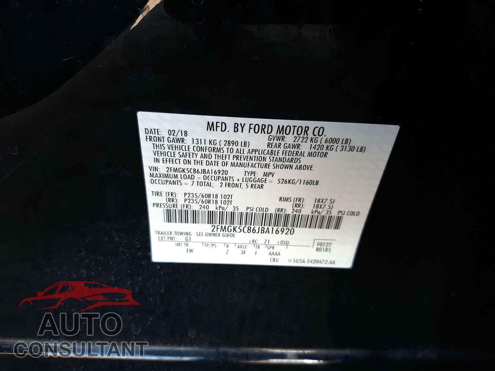 FORD FLEX 2018 - 2FMGK5C86JBA16920