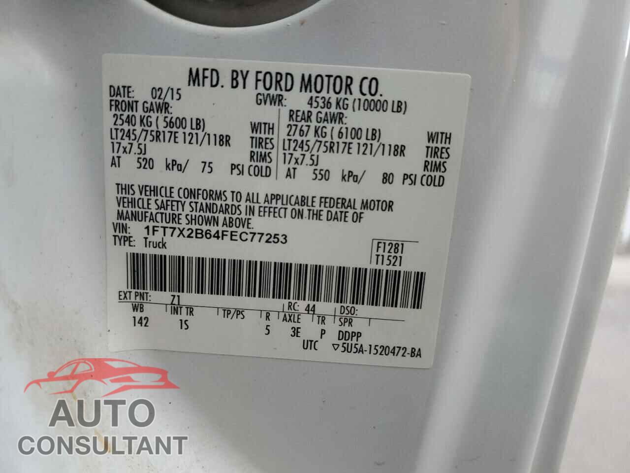 FORD F250 2015 - 1FT7X2B64FEC77253