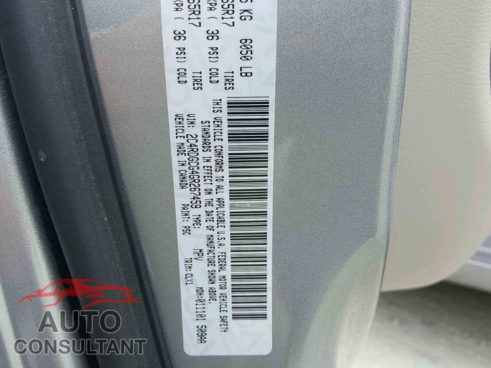 DODGE CARAVAN 2016 - 2C4RDGCG4GR267459
