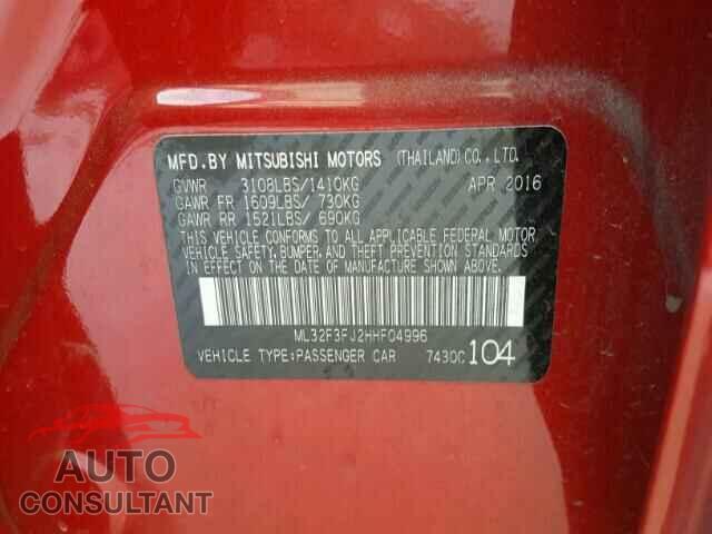 MITSUBISHI MIRAGE 2017 - ML32F3FJ2HHF04996