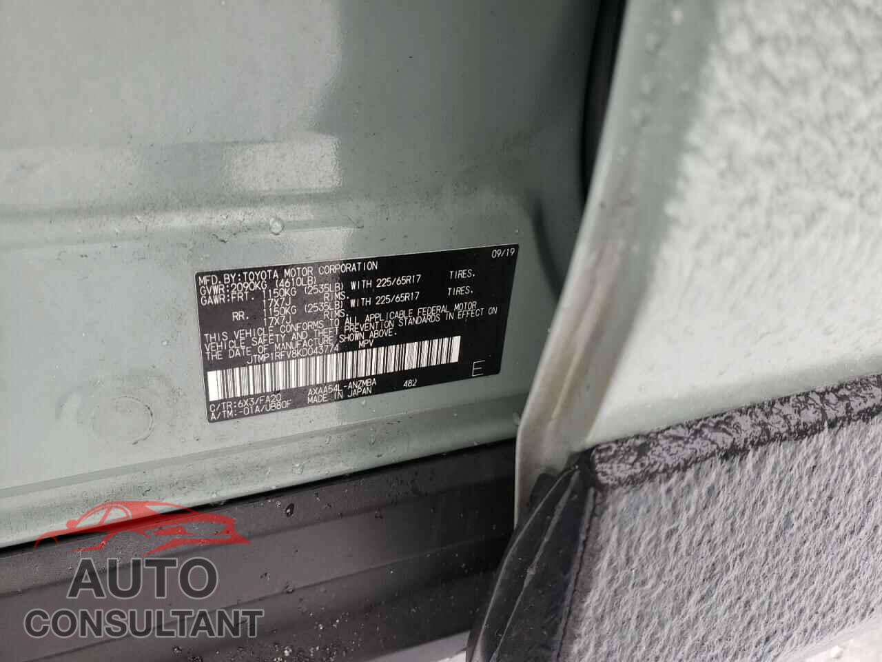 TOYOTA RAV4 2019 - JTMP1RFV8KD043774