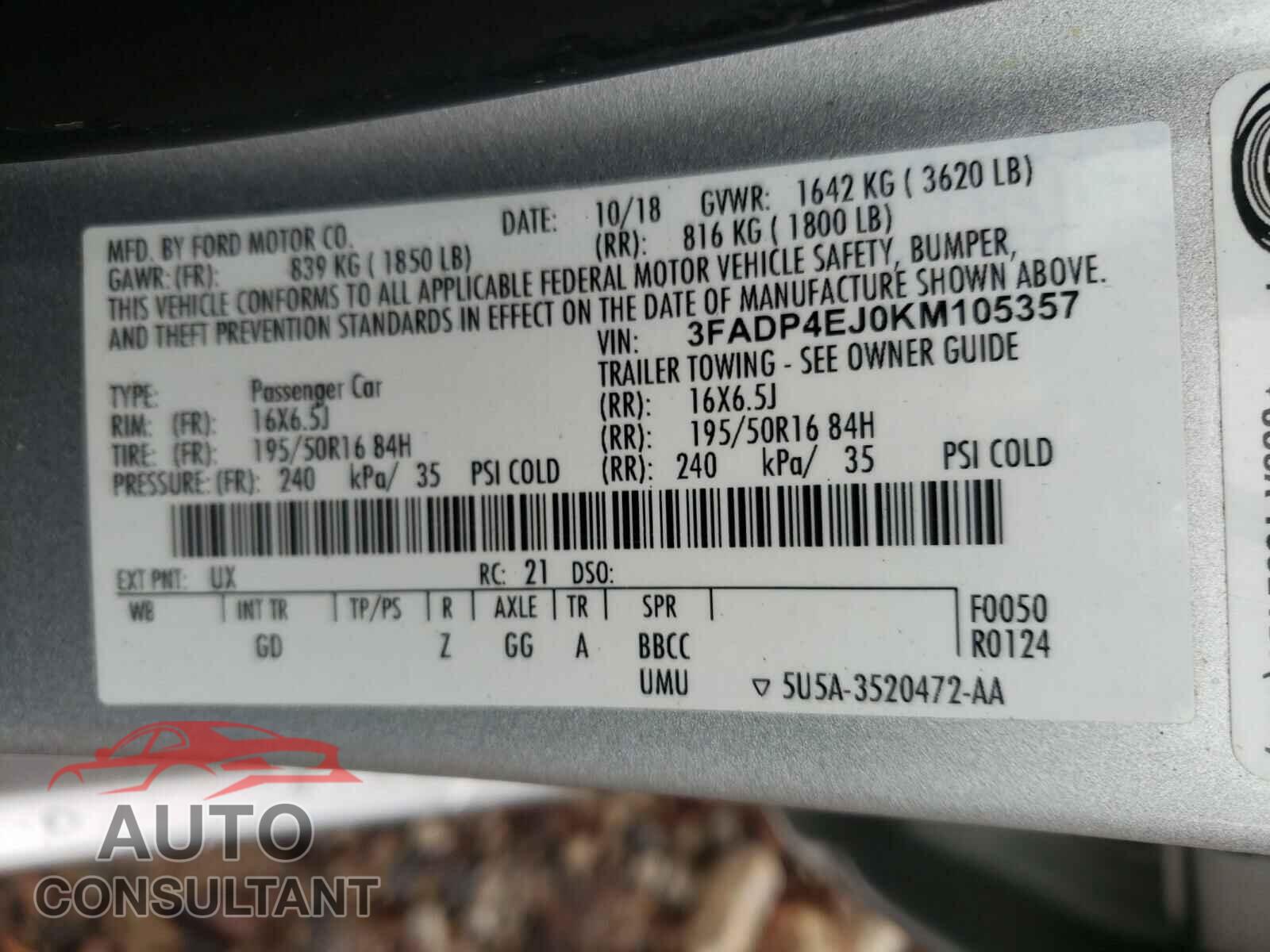 FORD FIESTA 2019 - 3FADP4EJ0KM105357