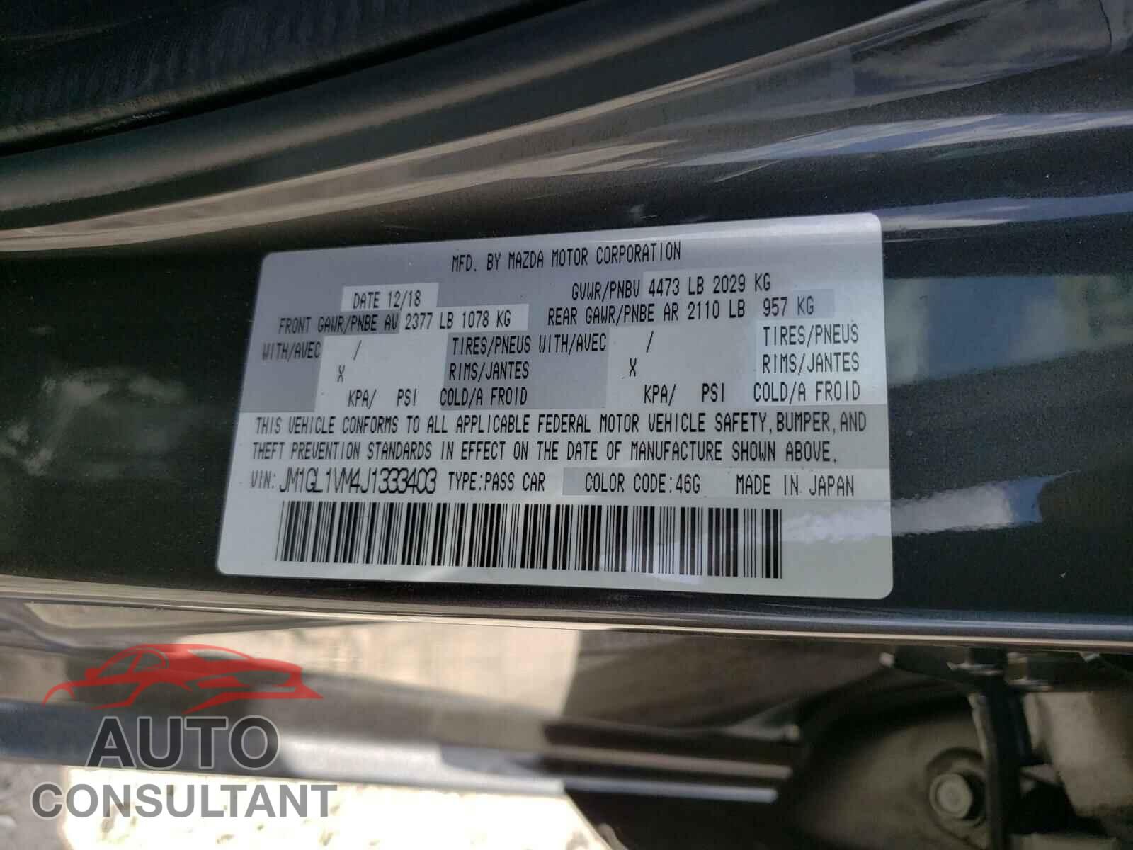 MAZDA 6 2018 - JM1GL1VM4J1333403