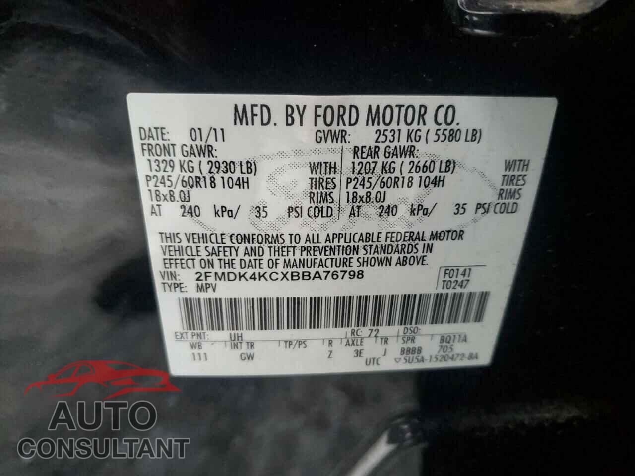 FORD EDGE 2011 - 2FMDK4KCXBBA76798