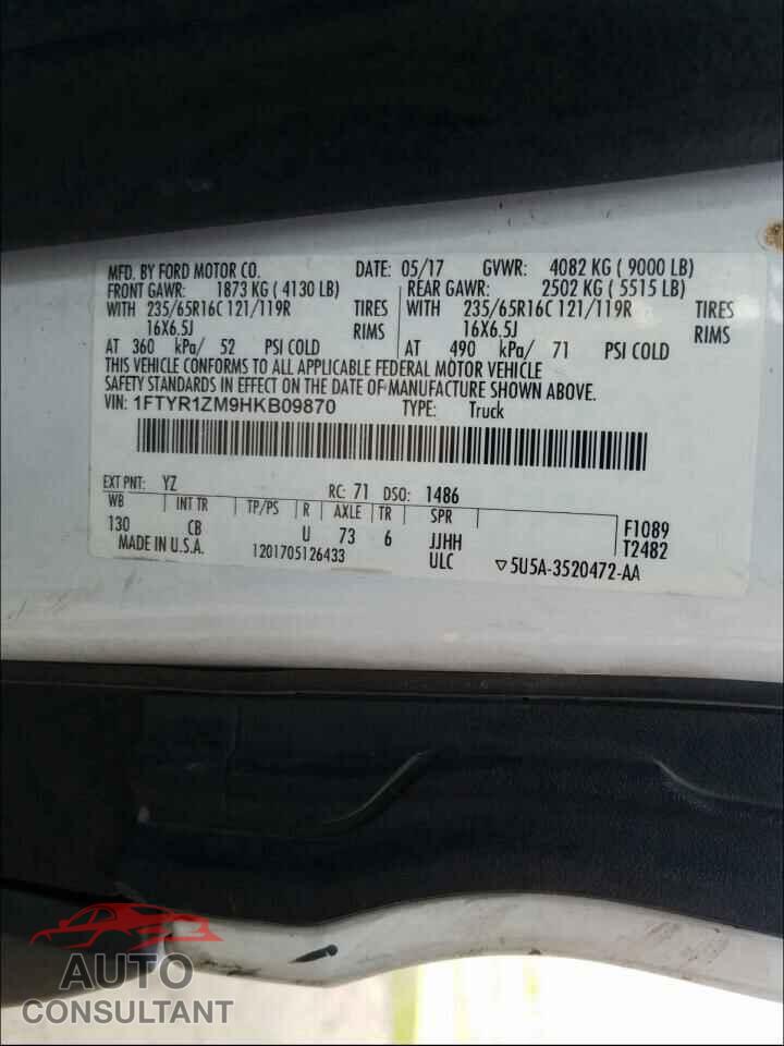FORD TRANSIT CO 2017 - 1FTYR1ZM9HKB09870