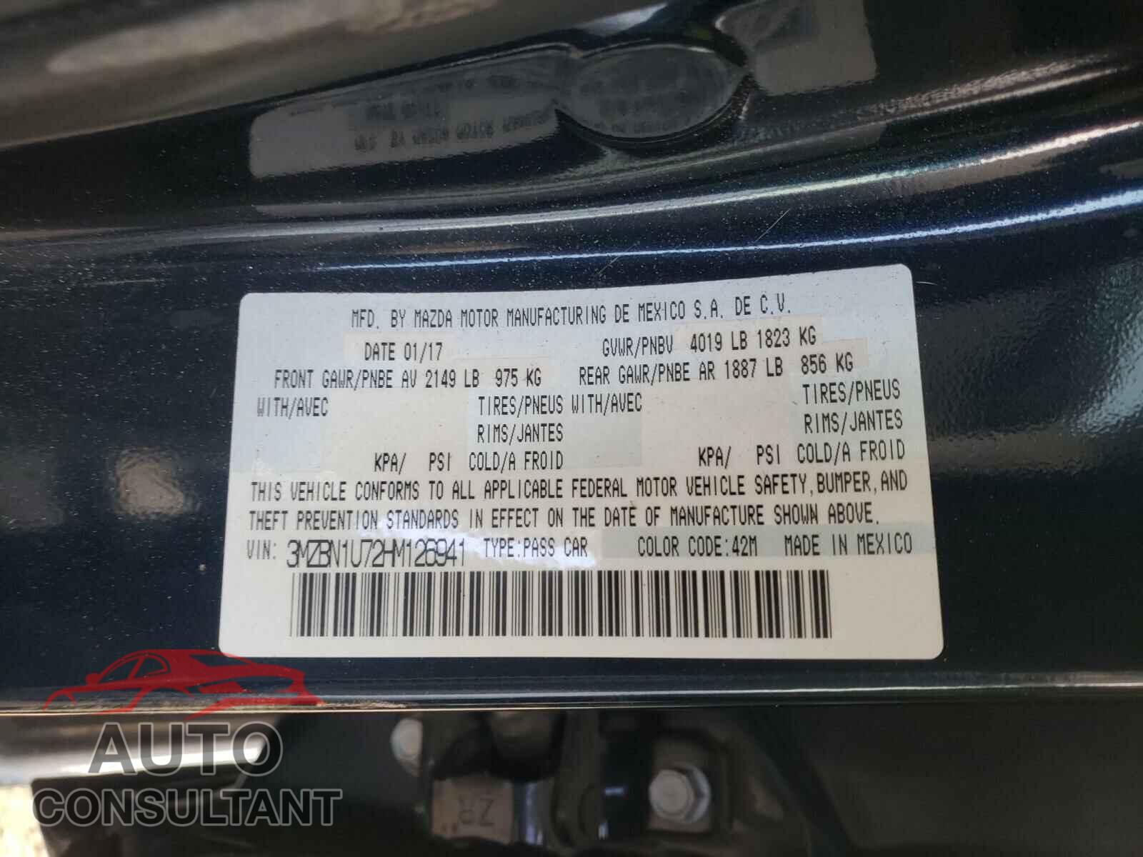 MAZDA 3 2017 - 3MZBN1U72HM126941