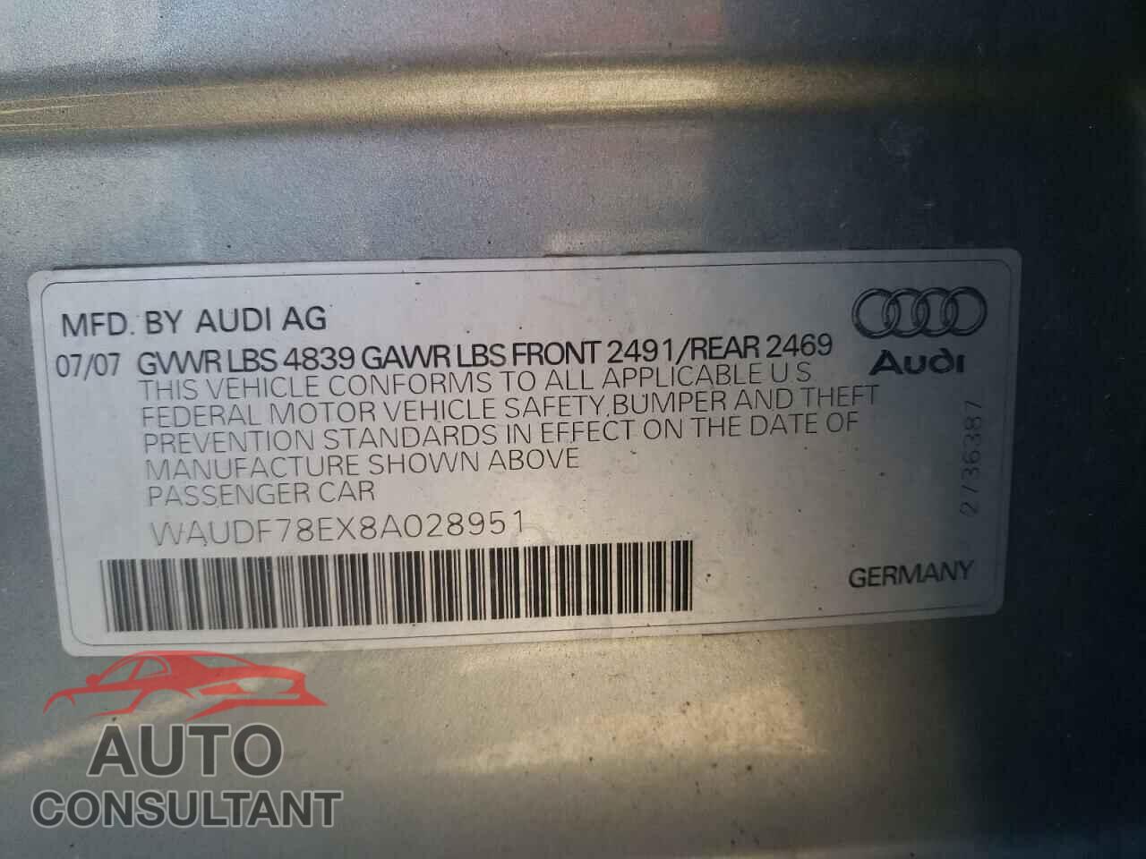 AUDI A4 2008 - 2C4RDGEG6GR323883