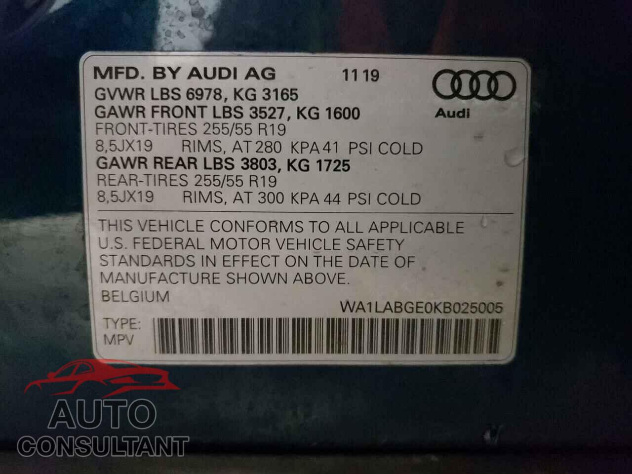 AUDI E-TRON 2019 - WA1LABGE0KB025005