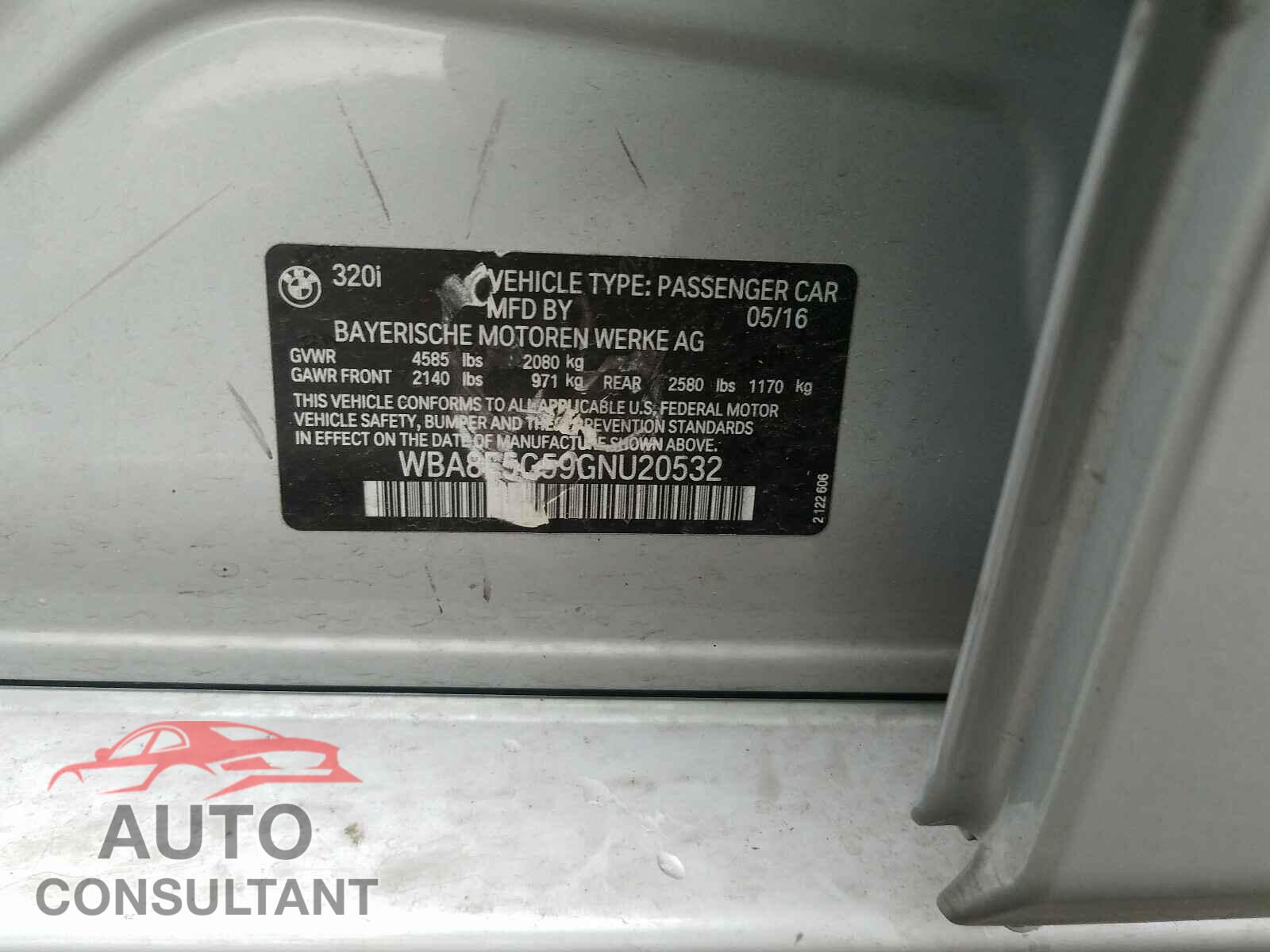 BMW 3 SERIES 2016 - WBA8E5G59GNU20532