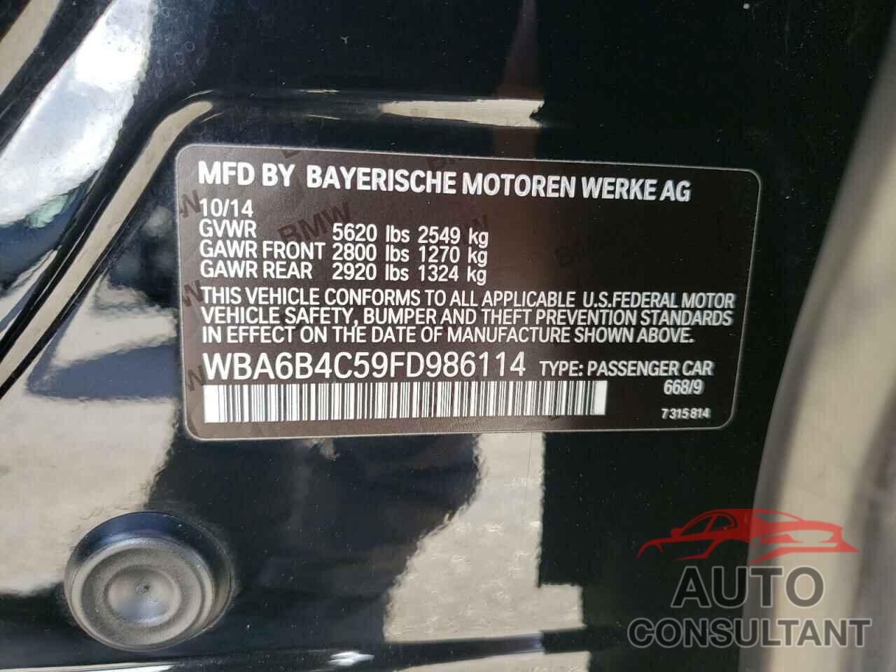 BMW 6 SERIES 2015 - 1GNSCBKCXJR356155