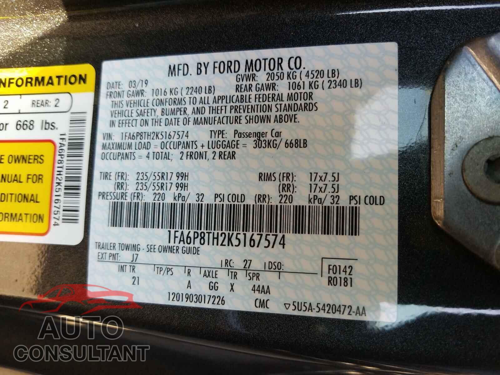 FORD MUSTANG 2019 - 1FA6P8TH2K5167574