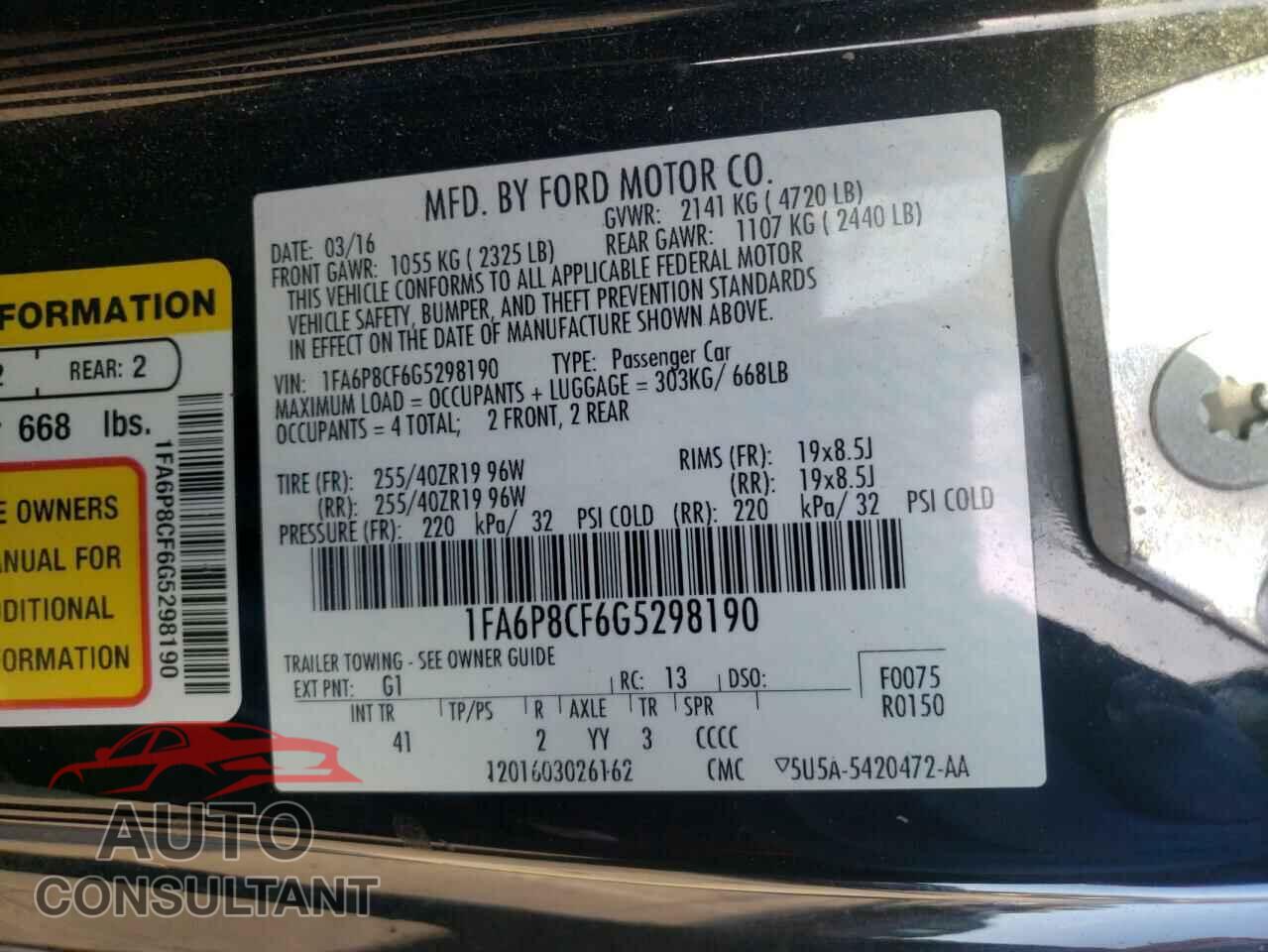 FORD MUSTANG 2016 - 1FA6P8CF6G5298190