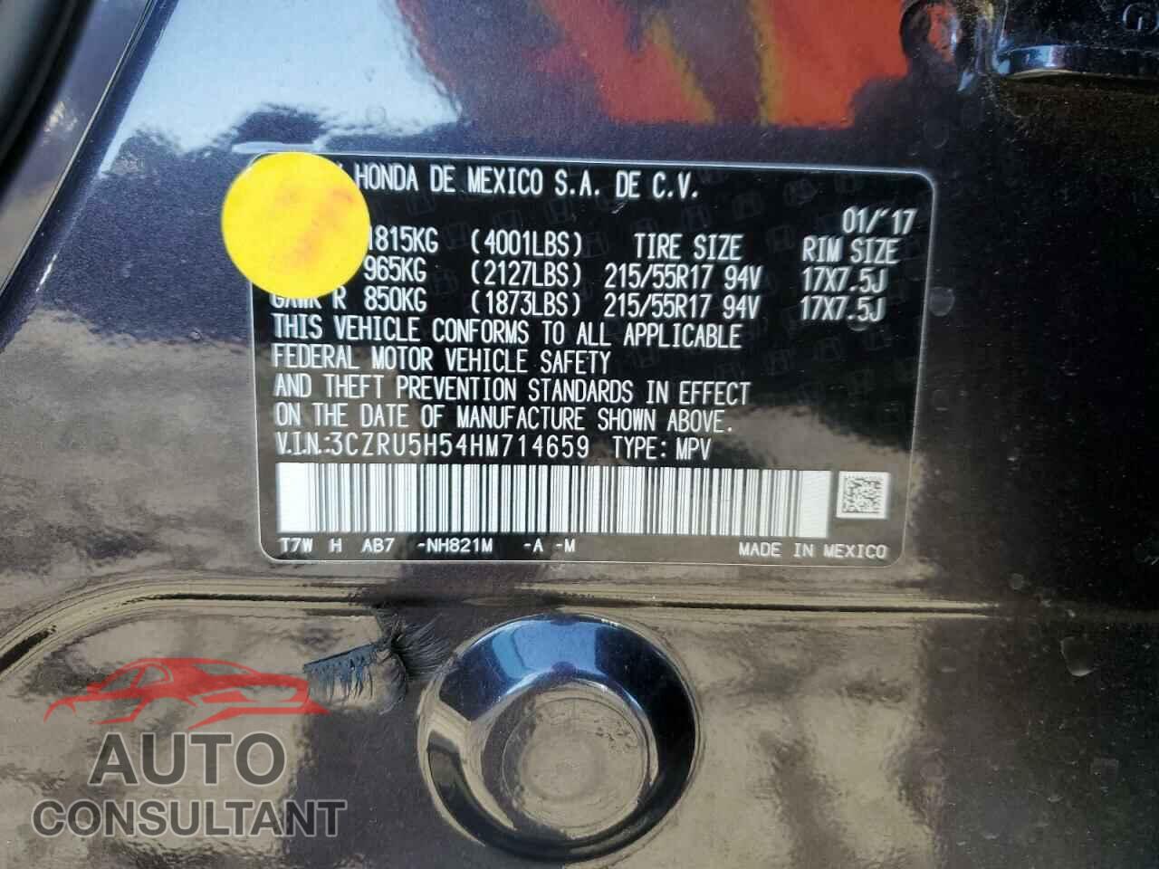 HONDA HR-V 2017 - 3CZRU5H54HM714659