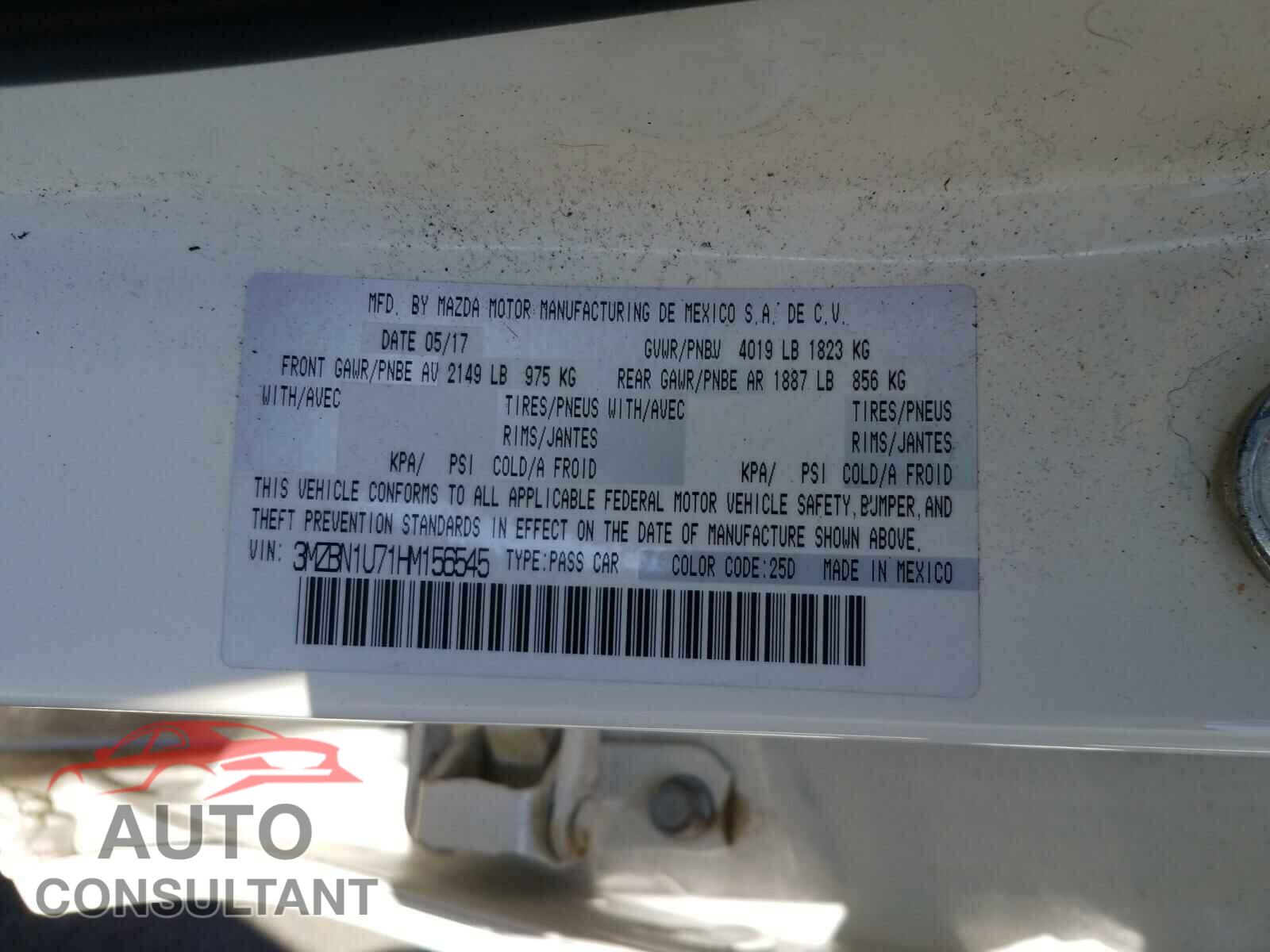 MAZDA 3 2017 - 3MZBN1U71HM156545
