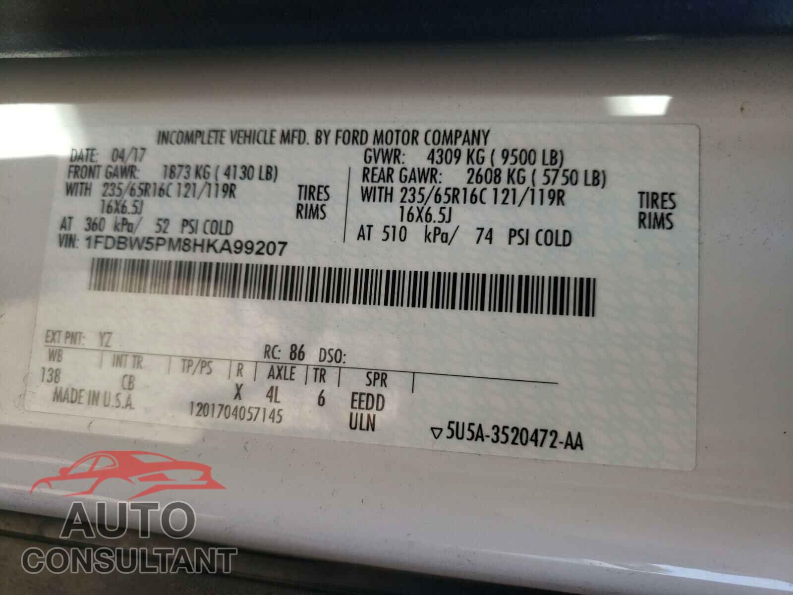 FORD TRANSIT CO 2017 - 1FDBW5PM8HKA99207