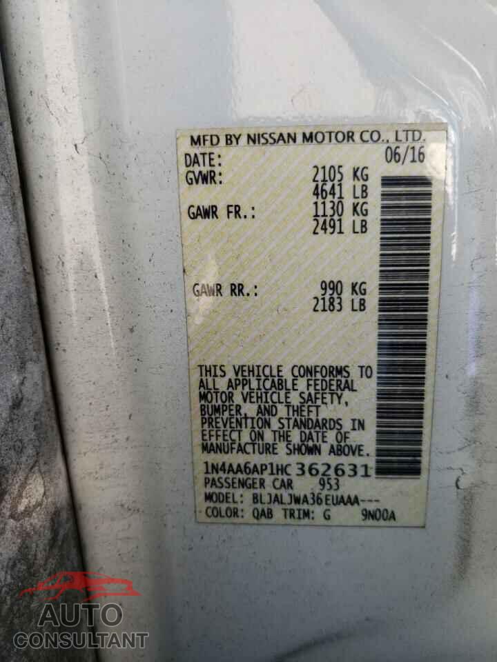 NISSAN MAXIMA 2017 - 1N4AA6AP1HC362631