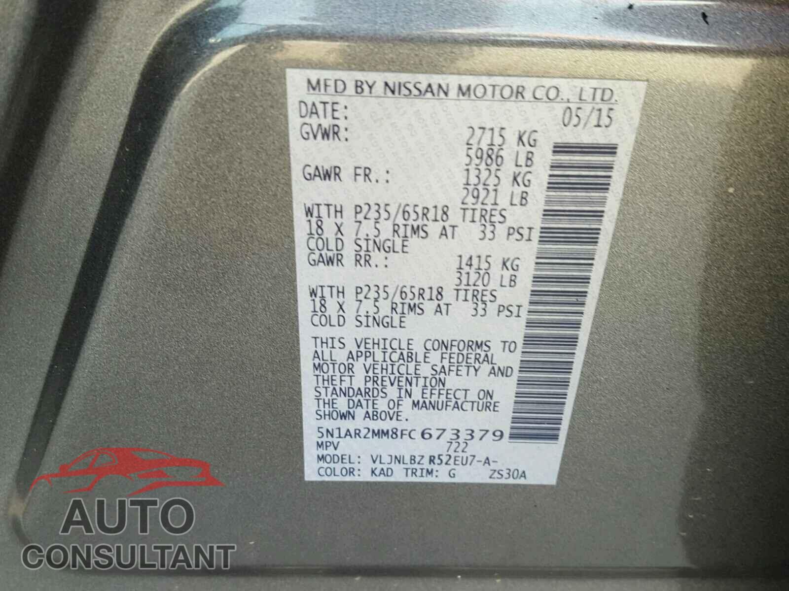 NISSAN PATHFINDER 2015 - 5N1AR2MM8FC673379