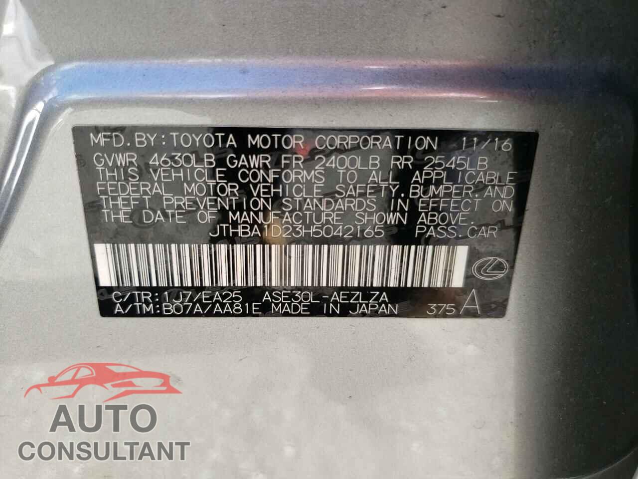 LEXUS IS 2017 - JTHBA1D23H5042165
