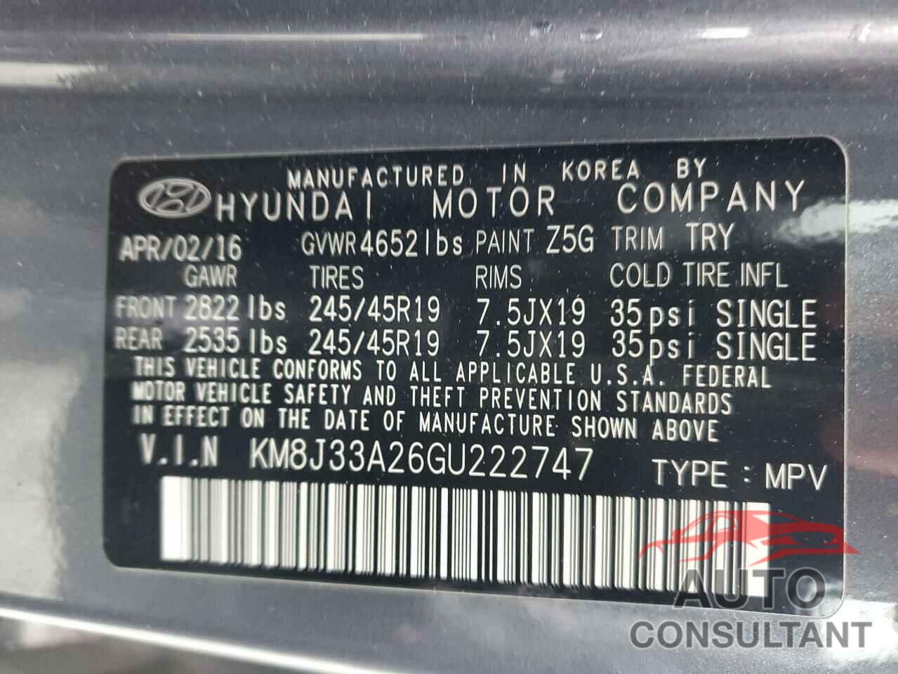 HYUNDAI TUCSON 2016 - KM8J33A26GU222747