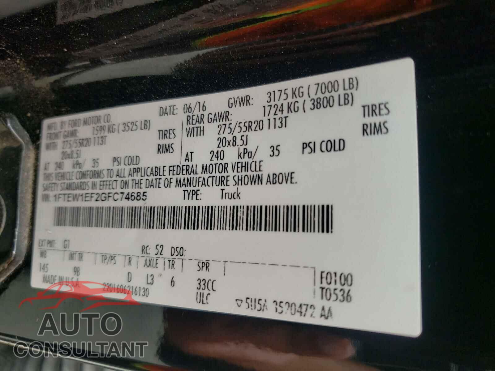 FORD F150 2016 - 1FTEW1EF2GFC74685