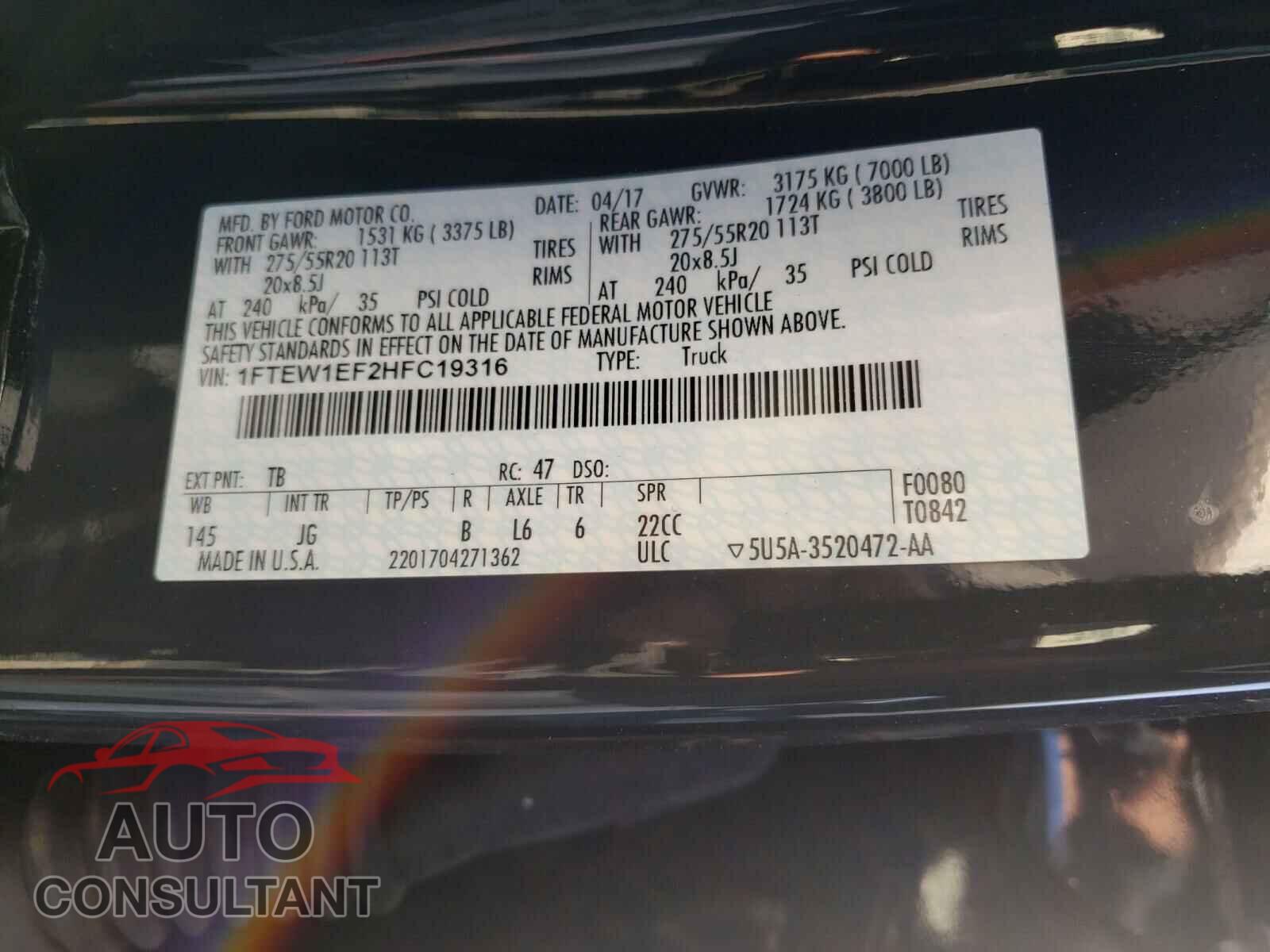FORD F150 2017 - 1FTEW1EF2HFC19316