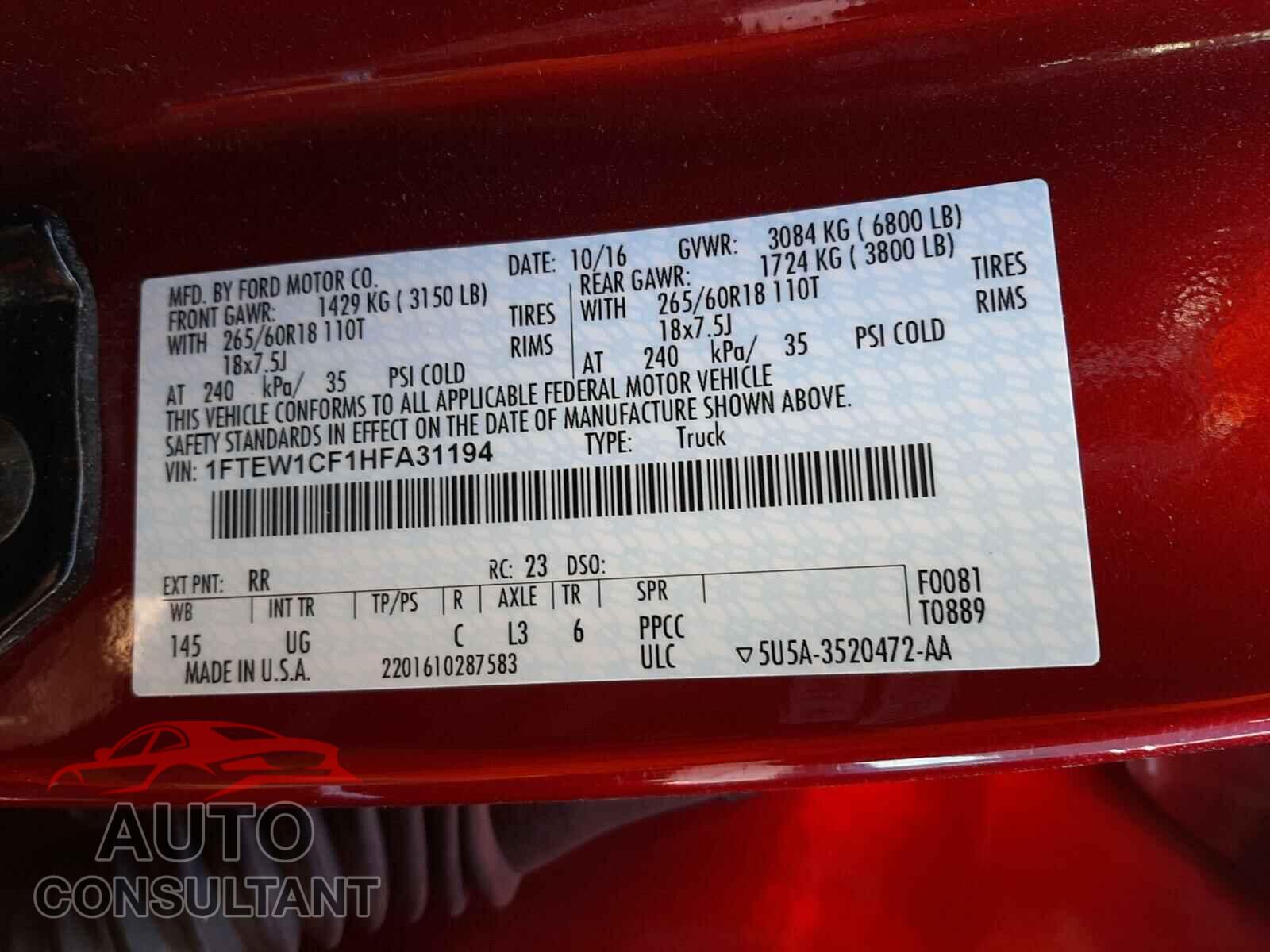 FORD F150 2017 - 1FTEW1CF1HFA31194