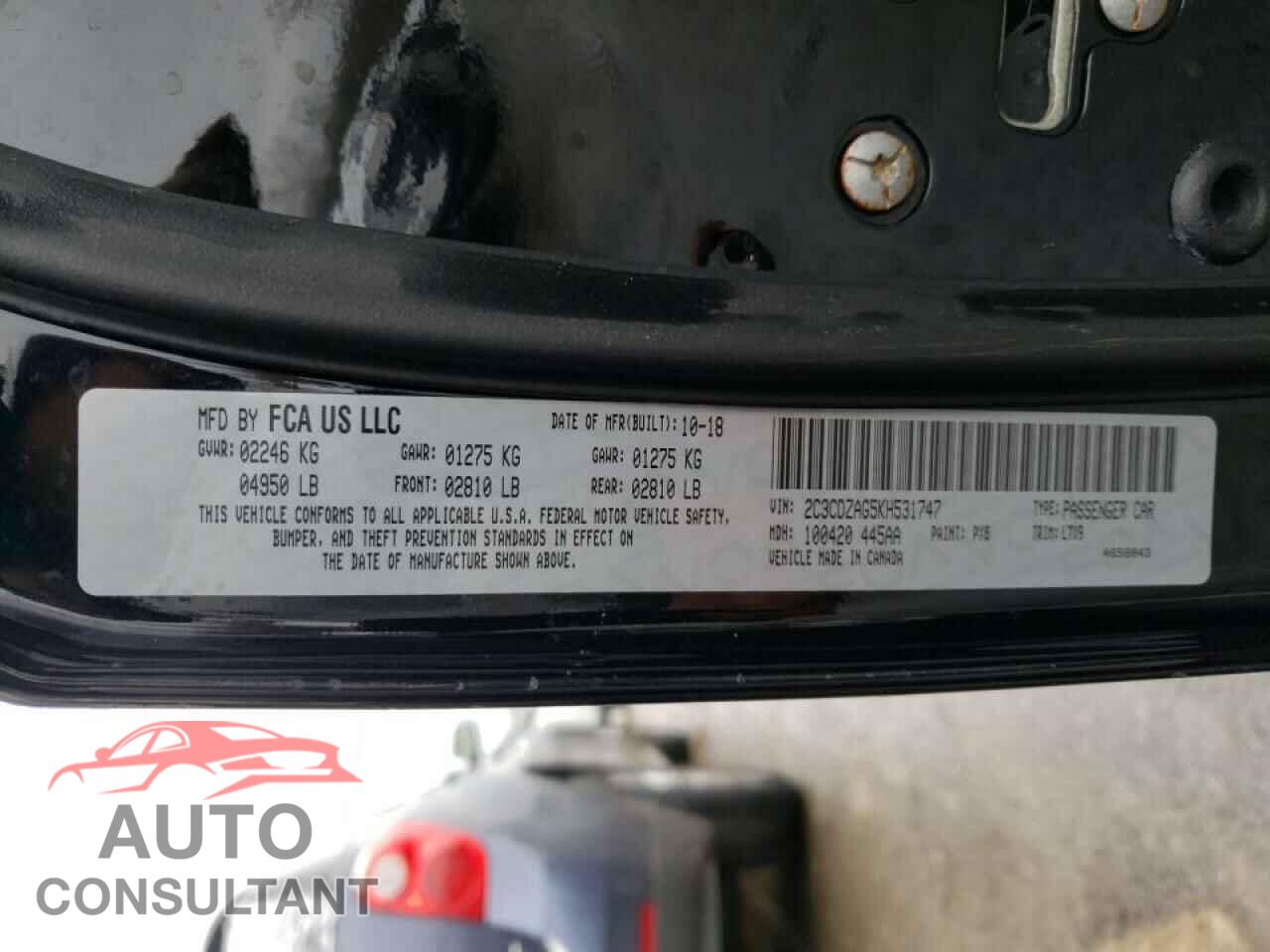 DODGE CHALLENGER 2019 - 2C3CDZAG5KH531747