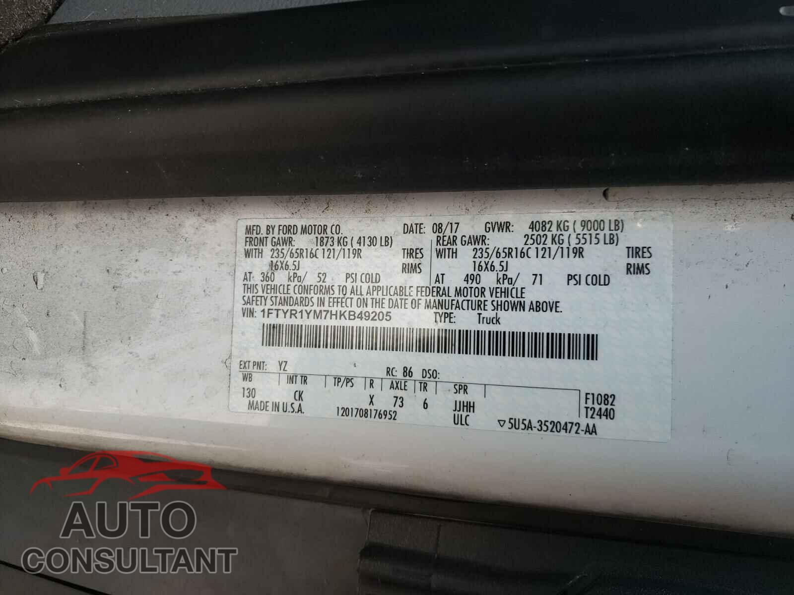 FORD TRANSIT CO 2017 - 1FTYR1YM7HKB49205