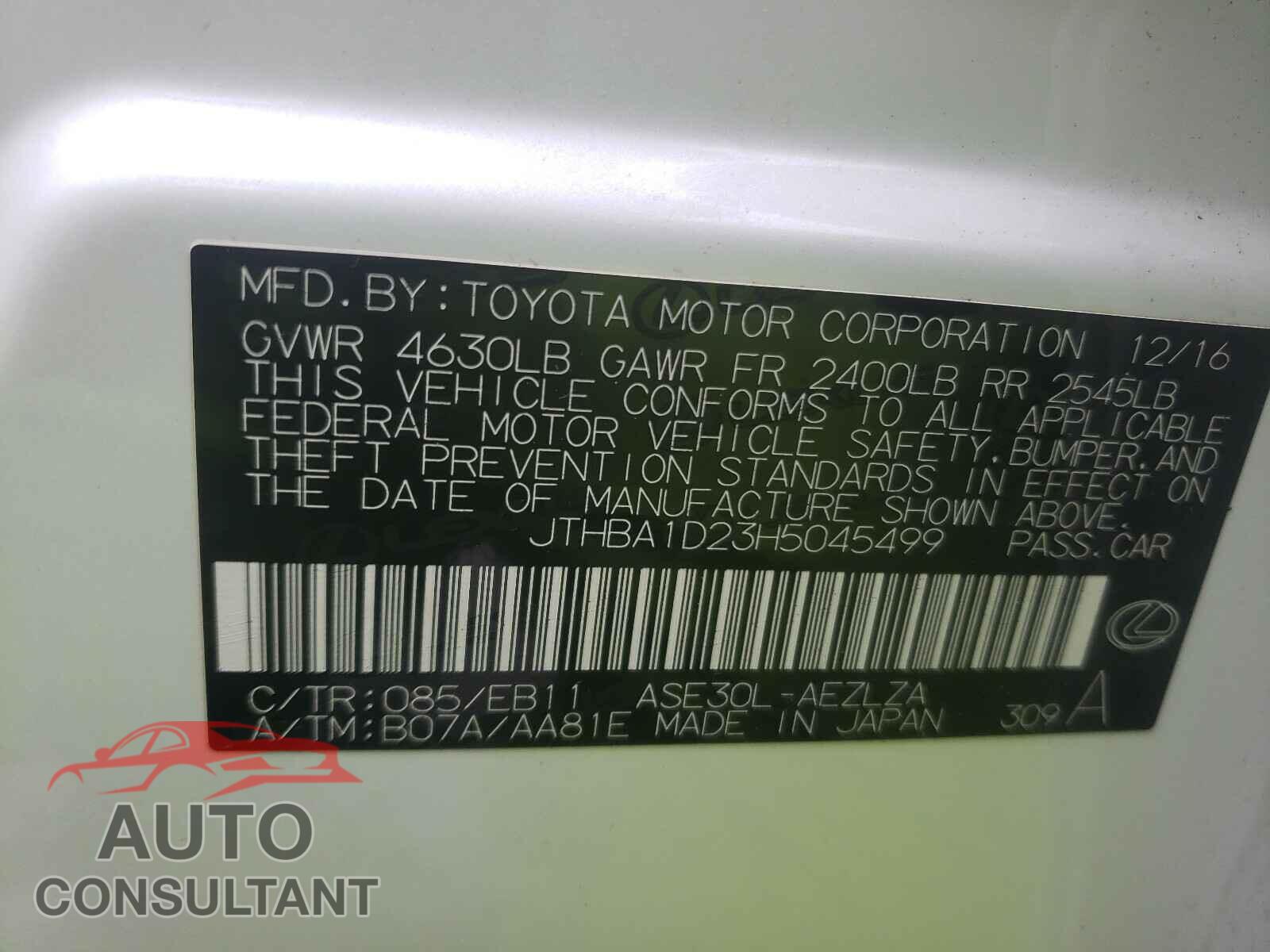 LEXUS IS 2017 - JTHBA1D23H5045499
