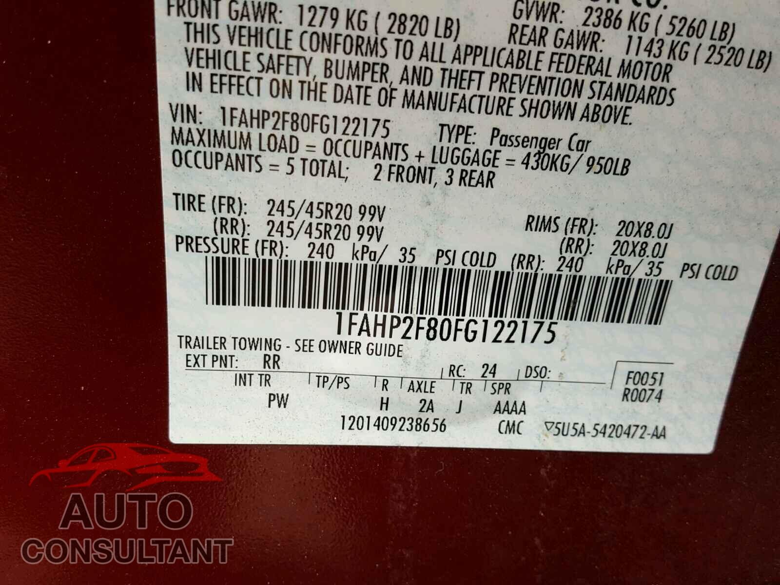 FORD TAURUS 2015 - 1FAHP2F80FG122175