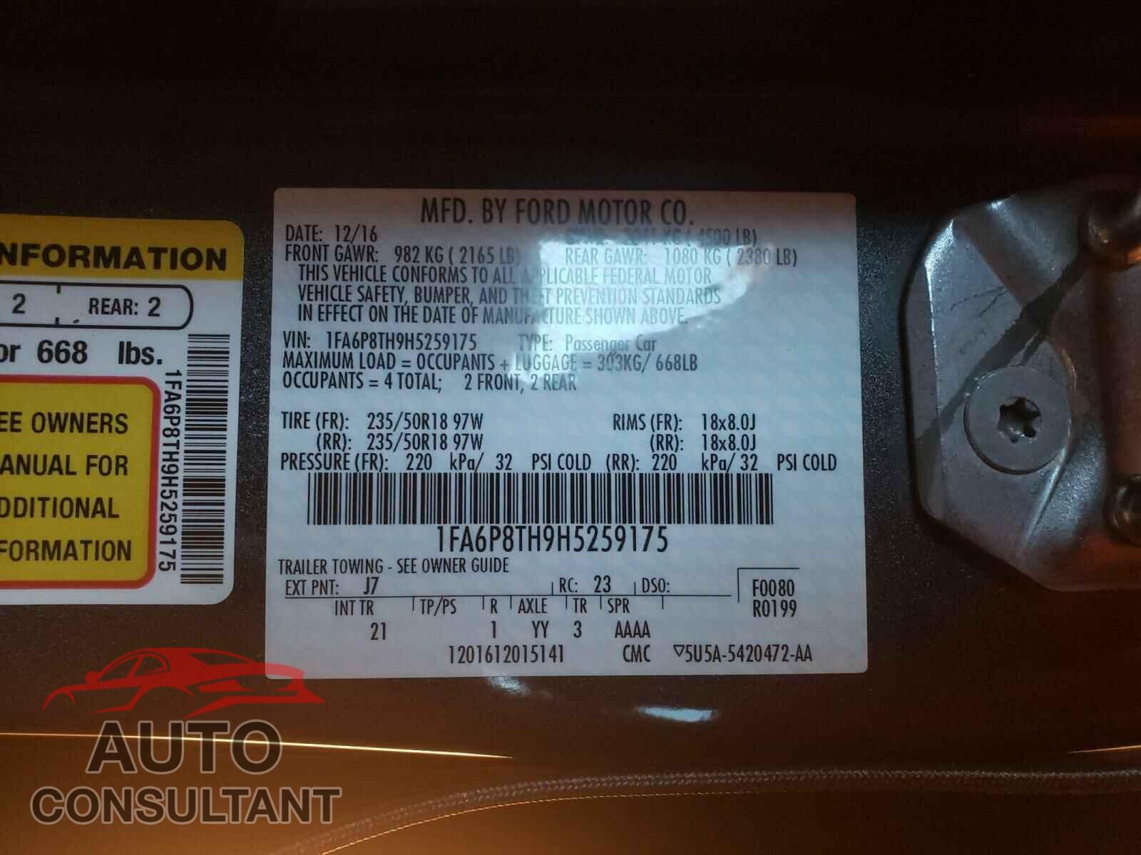 FORD MUSTANG 2017 - 1FA6P8TH9H5259175