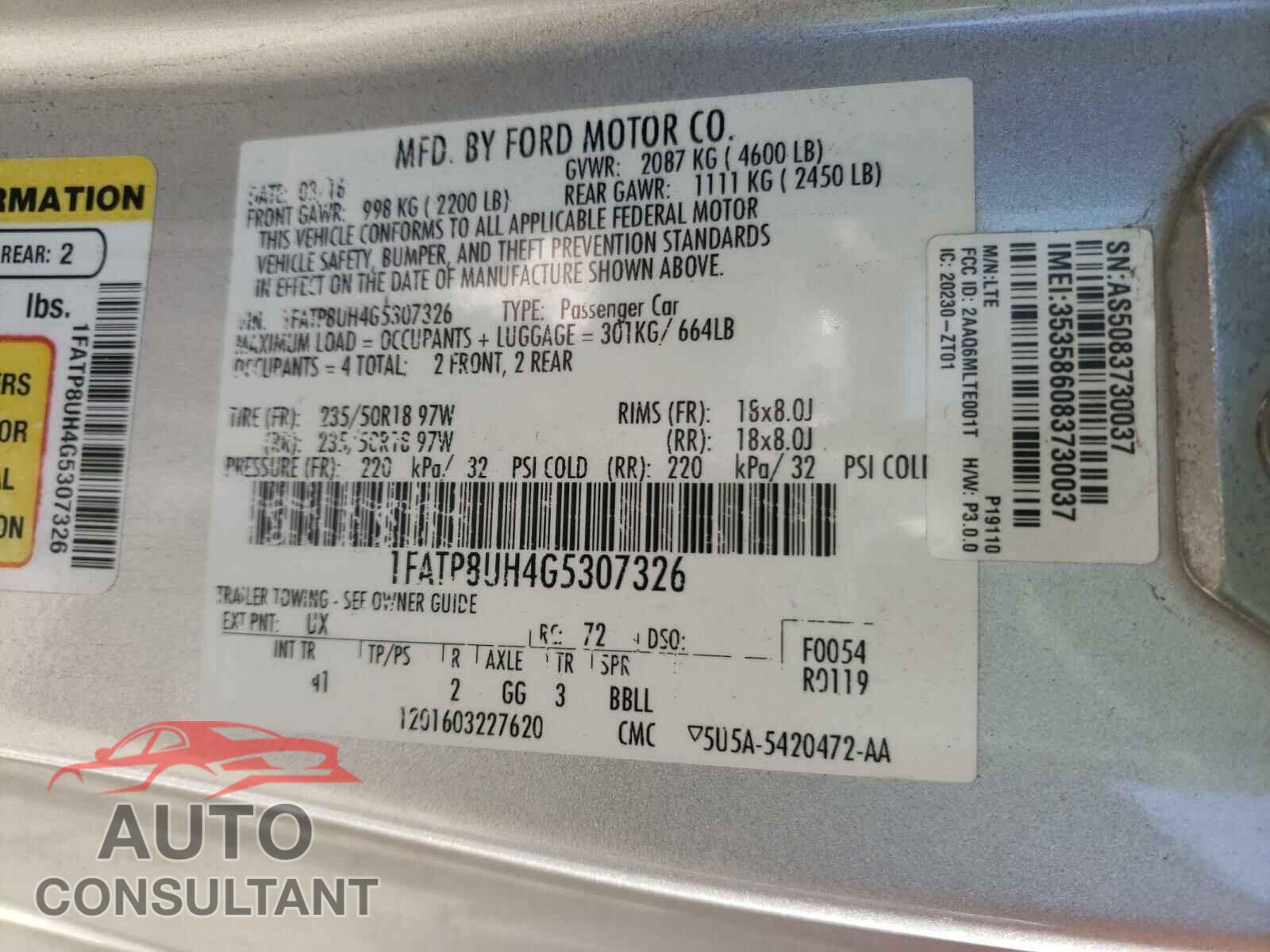 FORD MUSTANG 2016 - 1FATP8UH4G5307326