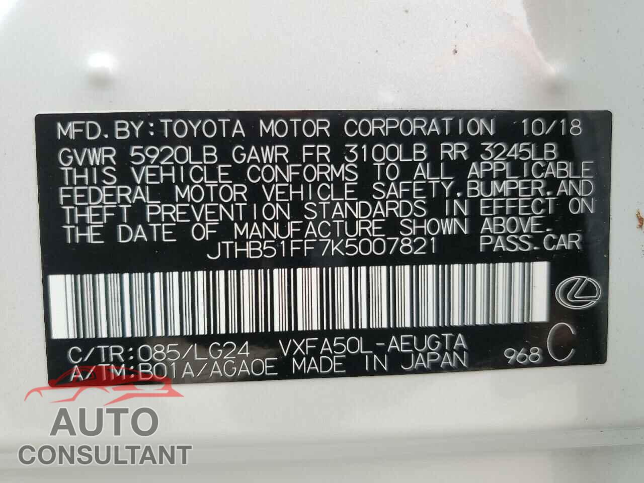 LEXUS LS500 2019 - JTHB51FF7K5007821