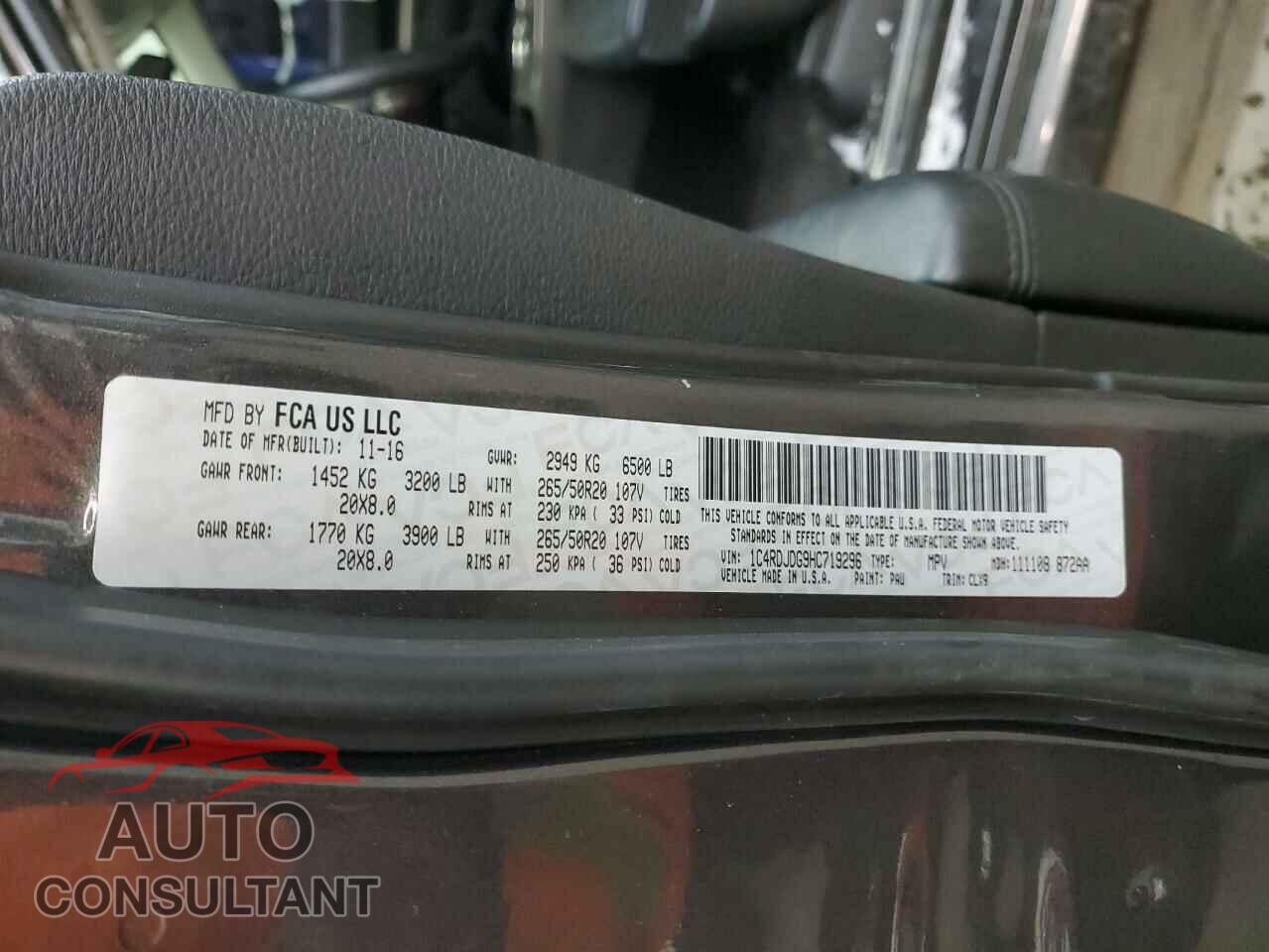 DODGE DURANGO 2017 - 1C4RDJDG9HC719296