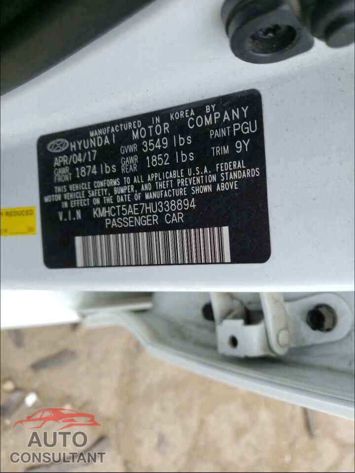 HYUNDAI ACCENT 2017 - KMHCT5AE7HU338894