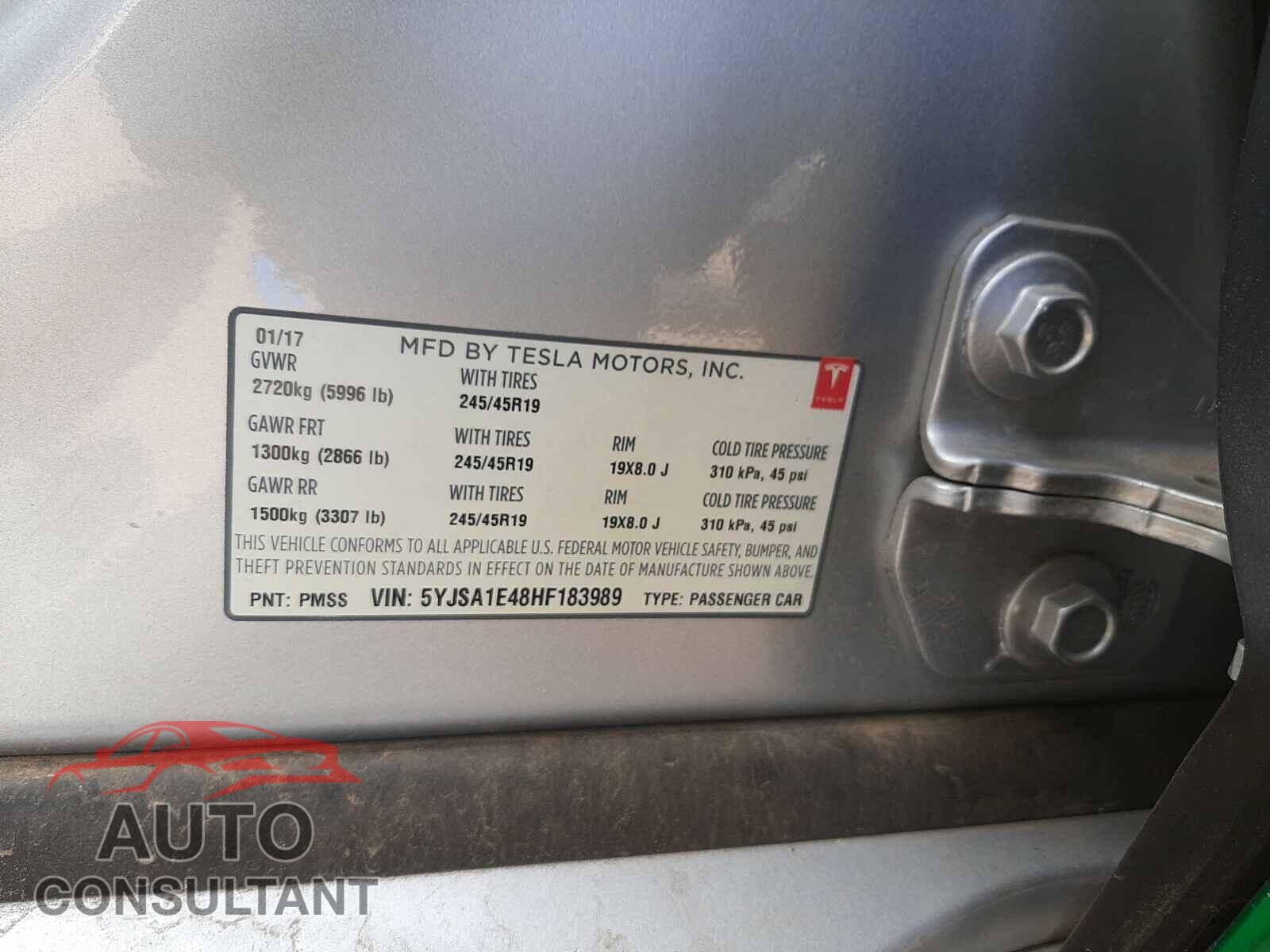 TESLA MODEL S 2017 - 5YJSA1E48HF183989
