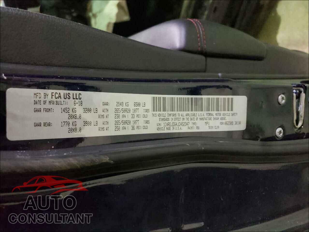 DODGE DURANGO 2018 - 1C4RDJDG4JC452347
