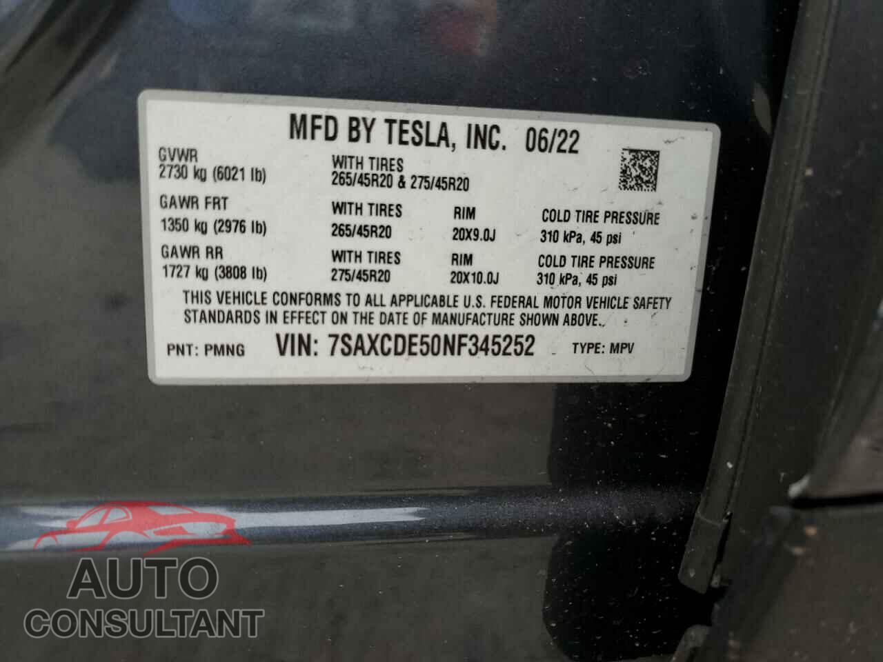 TESLA MODEL X 2022 - 7SAXCDE50NF345252