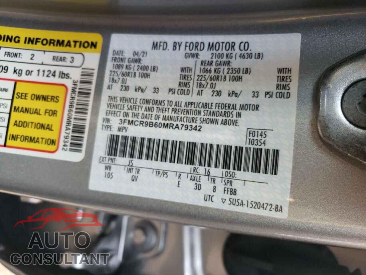 FORD BRONCO 2021 - 3FMCR9B60MRA79342